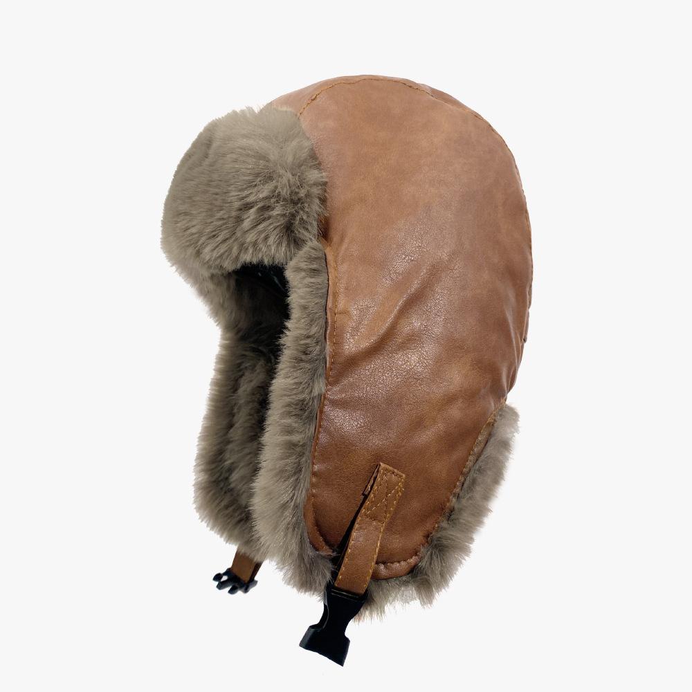 Korean Version of Leather New Lei Feng Hat for Women Fashion Versatile Winter Cold Protection and Ear Protection Hat for Men Outdoor Riding