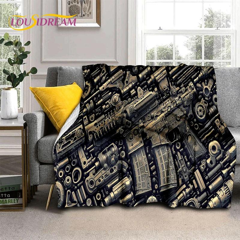 2025 New Retro Guns Pistol Ammunition Bullet Cartridge AK M4 Soft Flannel Blankets,Throw Blanket for Picnic Beds Sofa Bedroom