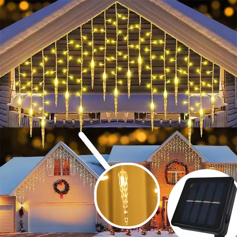 96/162 LED Solar Waterfall Light String Curtain Light Outdoor Waterproof Courtyard Decoration Light Christmas Fairy lamp Xmas