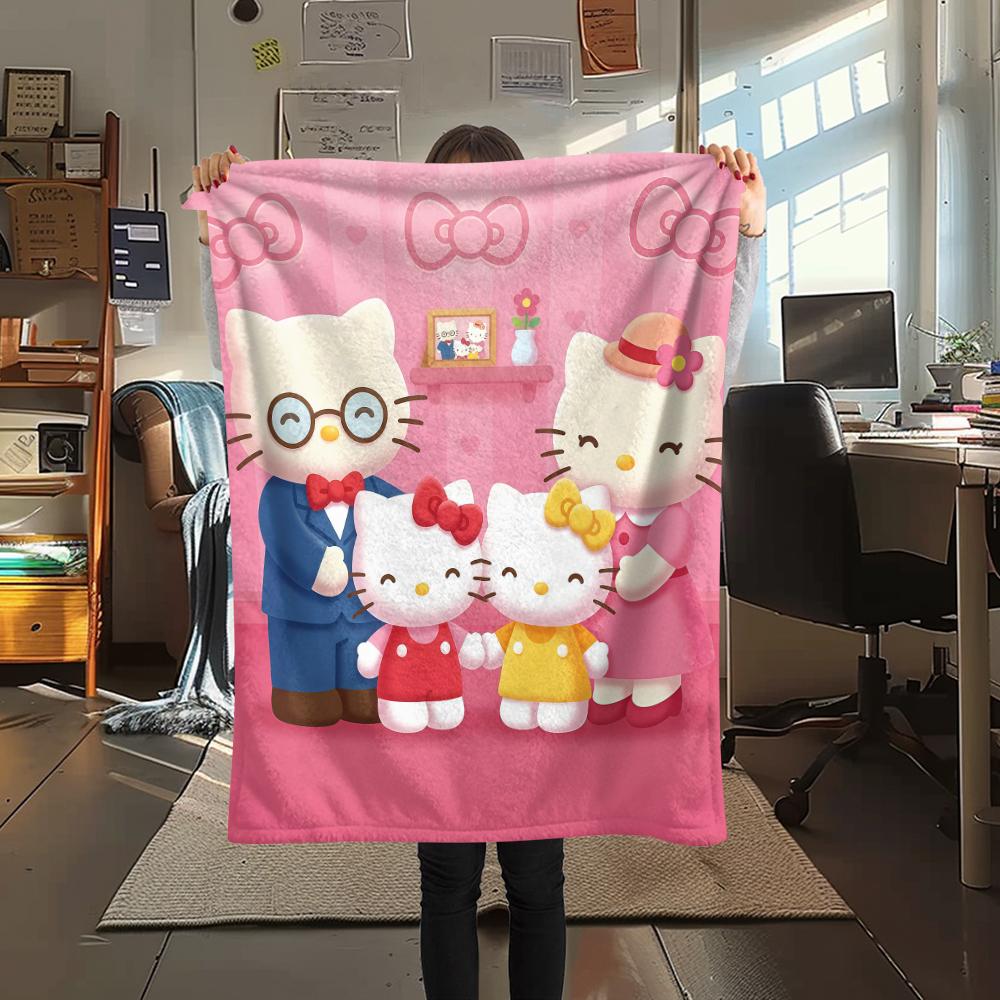 1 шт. Фланелевое одеяло с милым принтом Hello Kitty, Высокое качество, Для всех сезонов, Декор для дома, Тепло и уют, Идеально для рождественских подарков