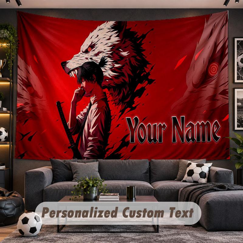 Wall Hanging Tapestry Custom NameChainsaw Man Pattern Personalized Printed Fabric Wall Decor