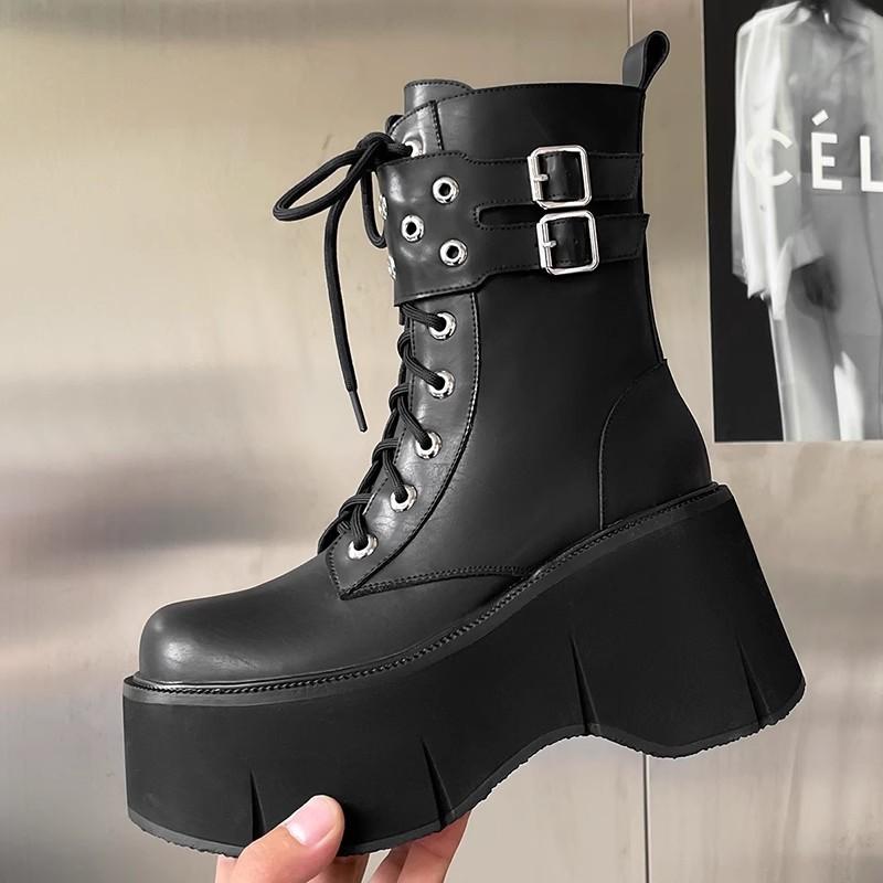 Женские ботинки 2024 года, осенние женские ботильоны на платформе, танкетке, на высоком каблуке, короткие ботинки, новый модный дизайн, молния, косплей, обувь для женщин