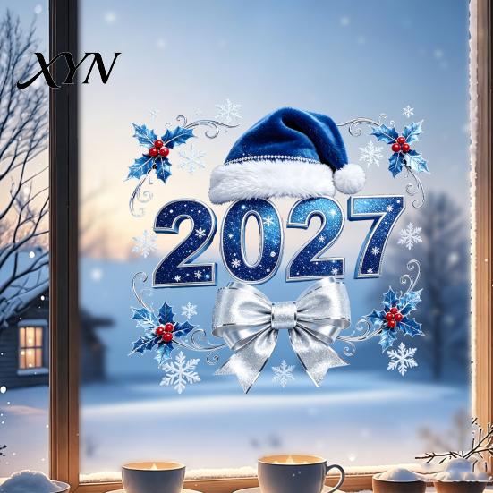 Праздничный декор для дома 2027 Новый год Рождество Статическая наклейка на окно, Клей?Бесплатная наклейка «Снежинка» для украшения вечеринки, многоразовая, для праздника