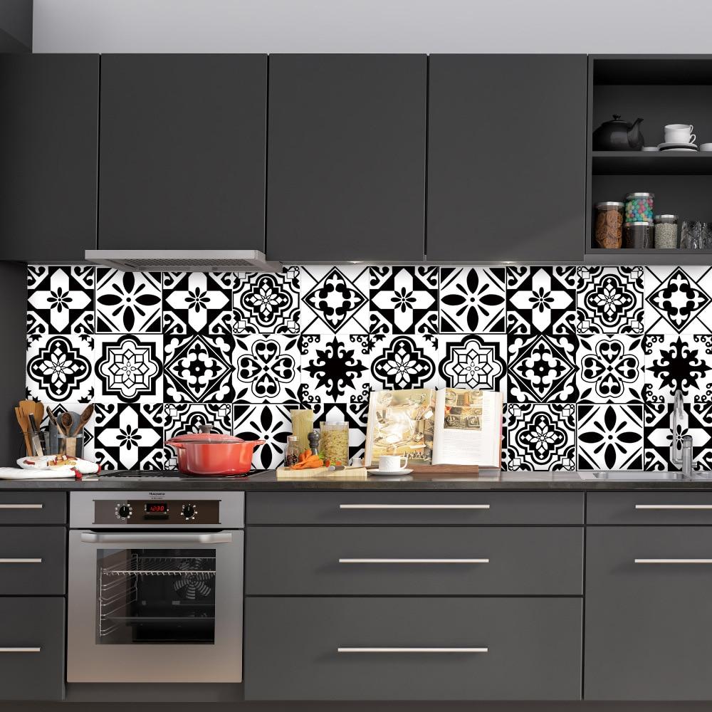 10 шт./компл., черно-белые наклейки на твердую плитку, пол, стену, кухню, ванную комнату, украшение стола, обои, пилинг-палку, ПВХ, художественную фреску