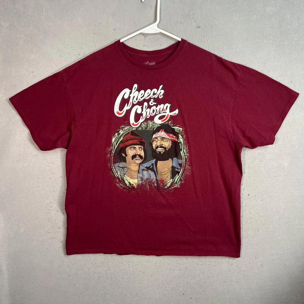 Cheech & Chong Graphic T-Shirt 2X (FITS XL) Maroon Cotton Casual Men’s Tee