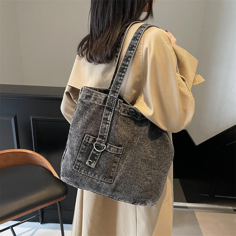 Ретро-сумка из денима, женская сумка через плечо, большая вместимость, портативная сумка для покупок, нишевая литературная японская и корейская повседневная универсальная сумка-тоут