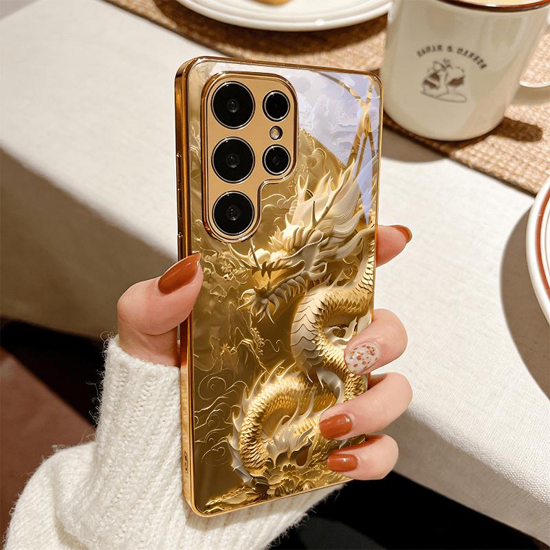 Электроplated Золотой Чехол для Телефона с Восточным Драконом Для Samsung A22 A32 A42 A52 A72 A23 A33 A53 A73 A34 A35 A71 A36 Стеклянная Крышка