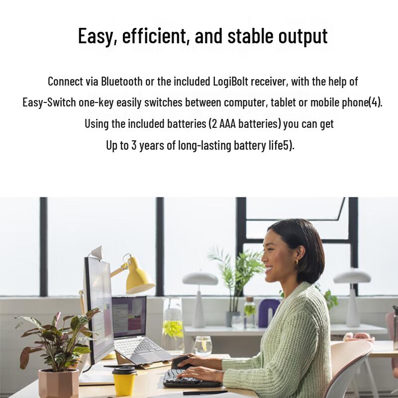 Logitech Wave Keys Ergonomic Wireless Bluetooth Keyboard with Palm Rest