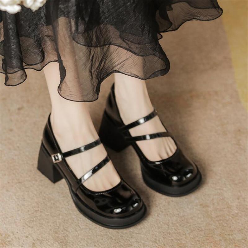 Модные элегантные женские туфли на высоком каблуке, туфли Мэри Джейн, классические туфли-лодочки, черные и белые, на толстом каблуке, женские свадебные и офисные туфли.