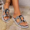 2024 Ladies Summer New Leopard Colorblock Hollow Designer Flip Flops Sandals Fashion Flat Comfortable Holiday Beach Slippers