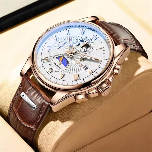LIGE Men Quartz Wristwatch Gentleman Business Men Watches Leather Strap Watch for Men Luminous Chronograph Date 24 Hours Clock