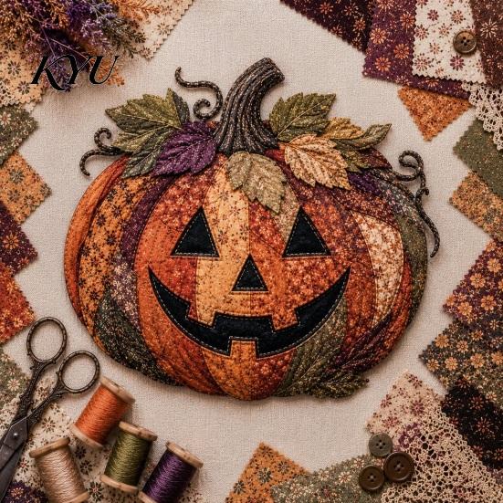 Halloween Party Home Decor Patchwork DIY Kit, Fabric Sewing Kit with Owl Skeleton Holiday Kits for Enthusiasts Ghost Witch Designs, Crafting Seasonal