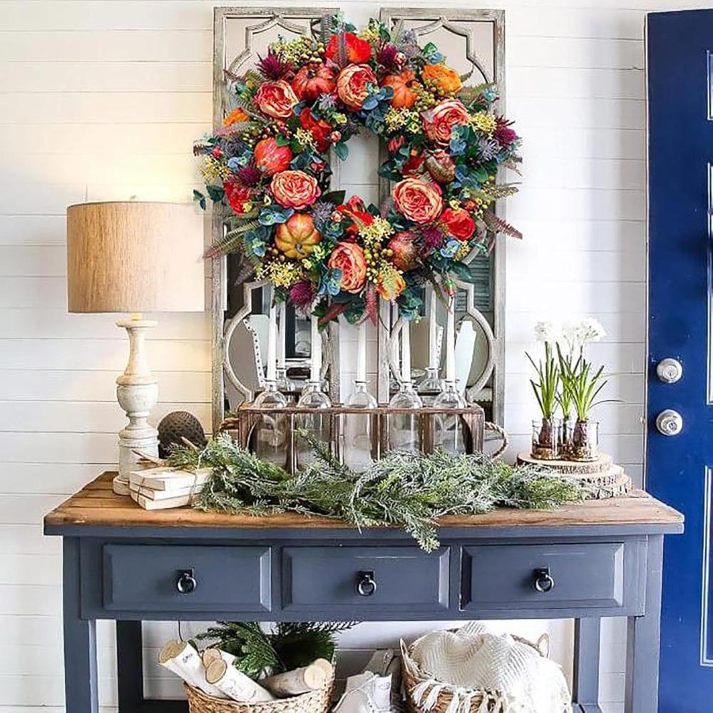 Fall Peony and Pumpkin Wreath,Year Round Wreath, 2025 New Reusable Pumpkin Fall Wreaths,Autumn Maple Leaf and Berry Decor,for Thanksgiving, Halloween