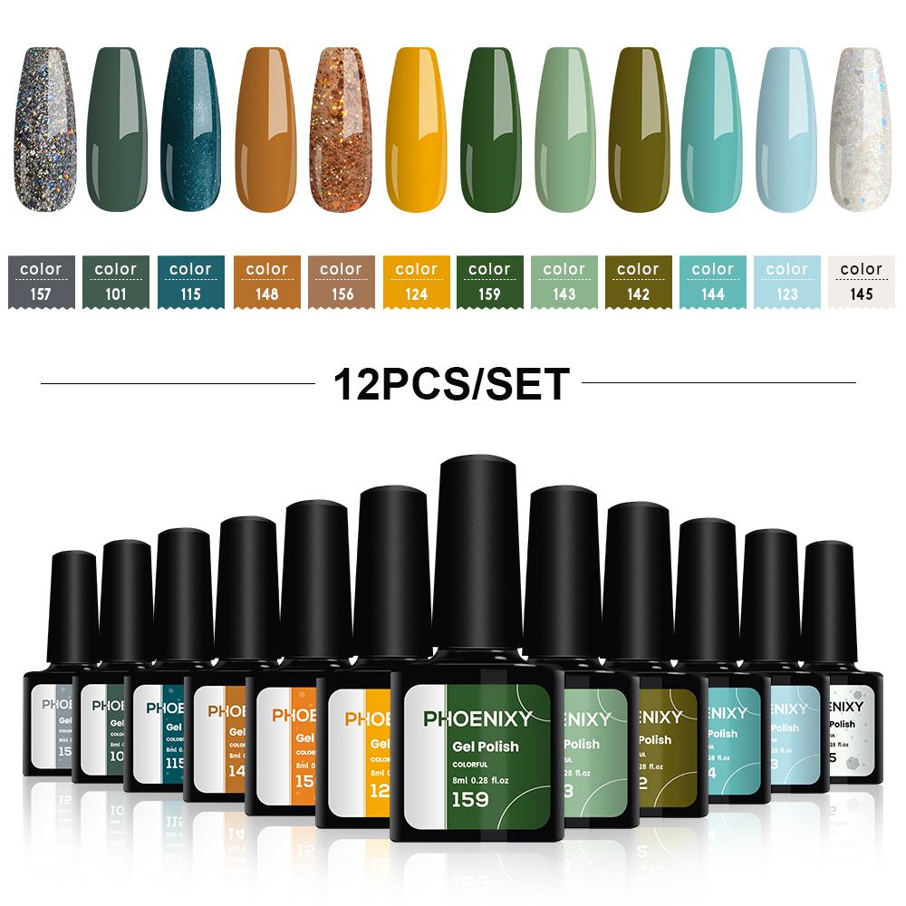 PHOENIXY, 8 мл, 12 цветов, гель-лак для ногтей, гель для ногтей, полуперманентный твердый гель для ногтей, замачиваемый УФ-гель, нужна база, верхнее покрытие, дизайн ногтей «сделай сам»