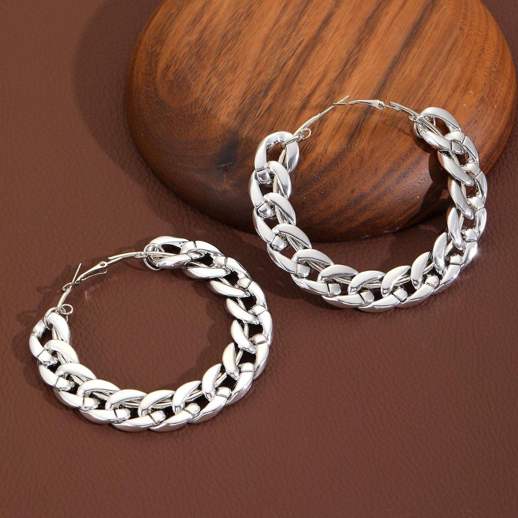 Серьги в европейском и американском стиле с яркими геометрическими кругами: Высококачественный панк-дизайн с толстыми цепными элементами