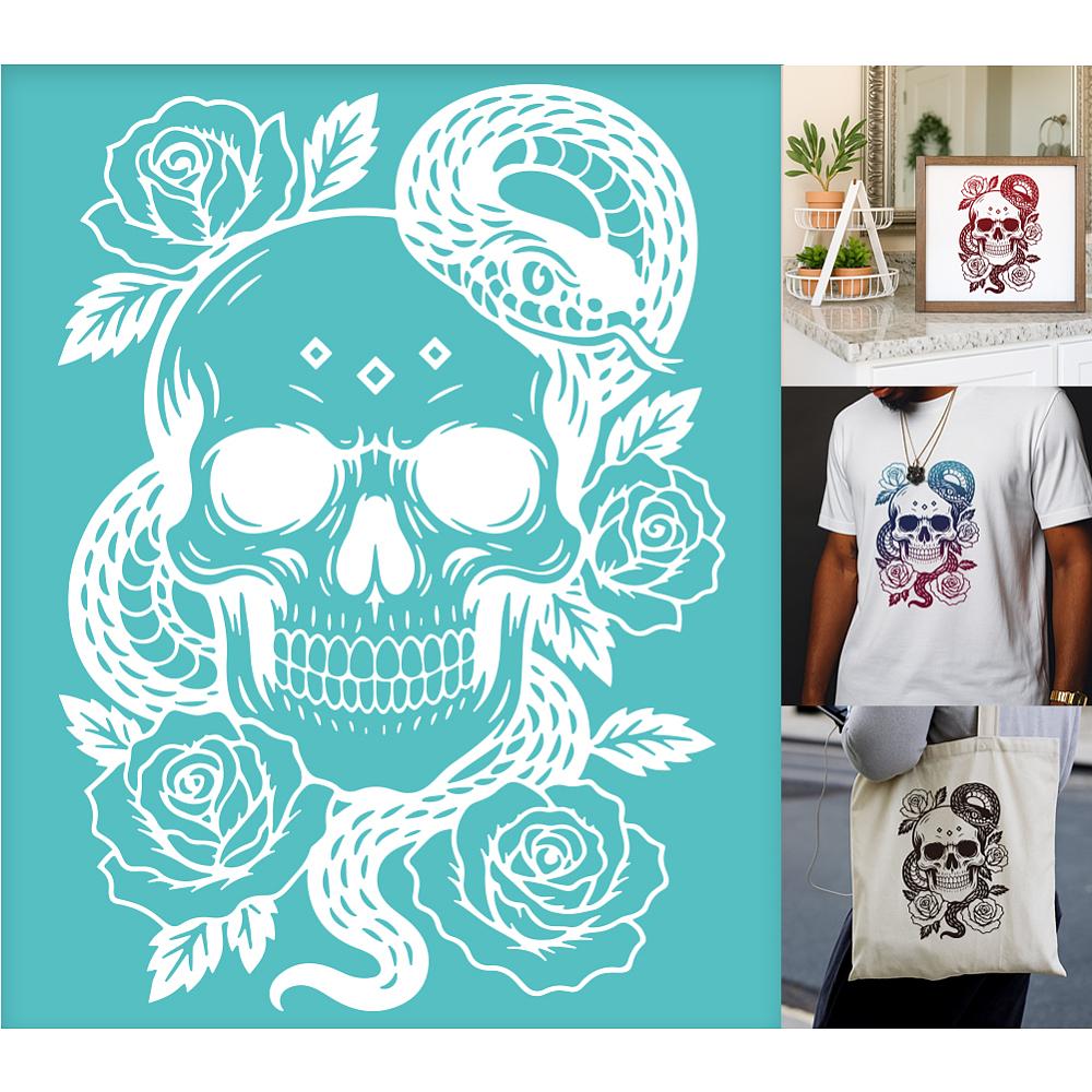 2pcs Self-Adhesive Silk Screen Printing Stencil for Painting on Wood DIY Decoration T-Shirt Fabric Skull 220x280mm