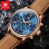 New Quartz Mens Watches Lunar Phase Calendar Chronograph Wristwatch Casual Waterproof Leather Strap Watch
