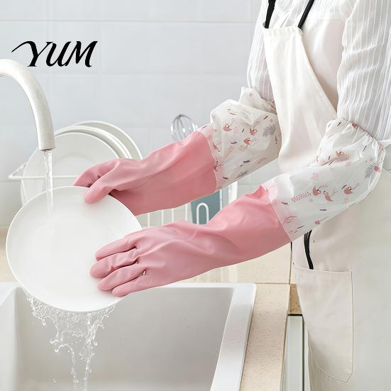Waterproof Cleaning Gloves for Winter Long Sleeves Dishwashing Gloves, Thick Fleece Lining Non-Slip Silicone Reusable Rubber Housework Kitchen Laundry