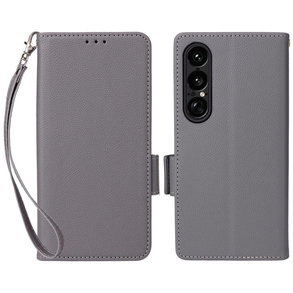 For Sony Xperia 1 VII Case with Wrist Strap Litchi Texture PU Leather Wallet Phone Cover
