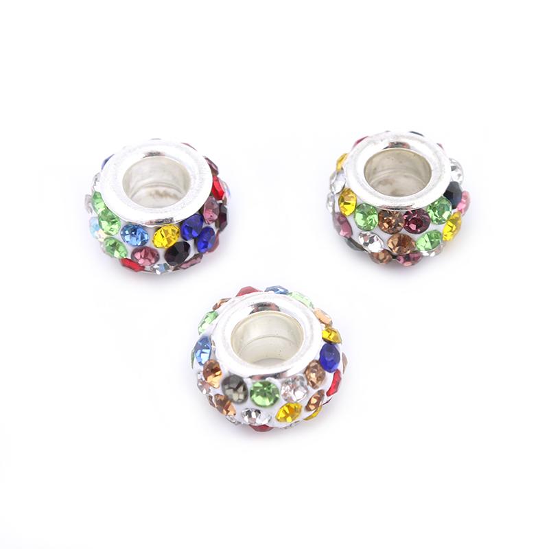 20Pcs/Lot 11.5×7mm Soft Clay Large Hole Beads With Diamond Inlaid Colored Beads For Jewelry Production Diy Charm Bracelet Neck