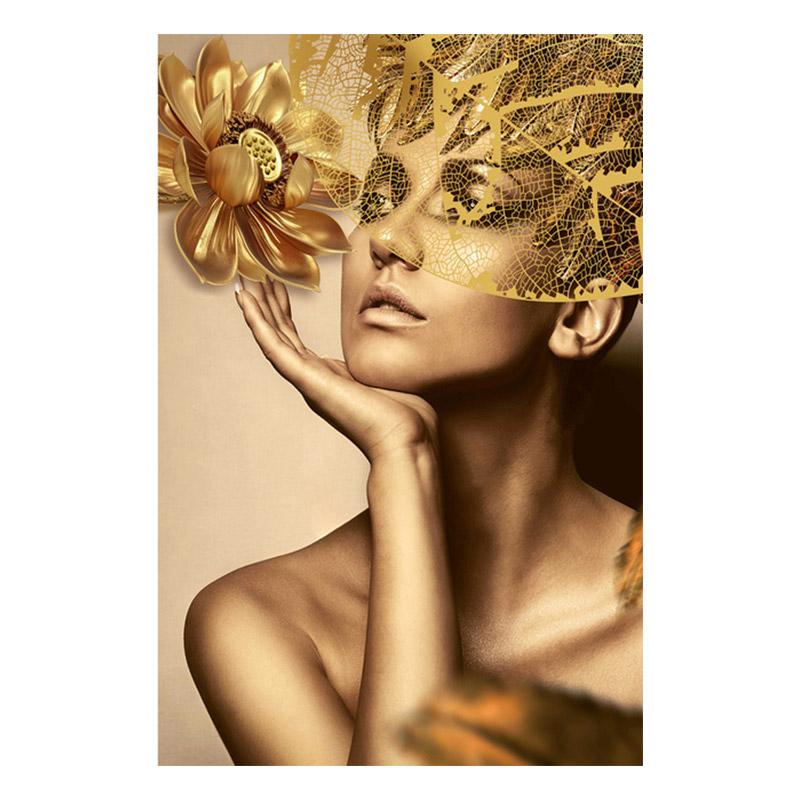 Золотые цветы, современная обнаженная женщина, картина маслом на холсте, постеры и принты, настенные художественные картины Cuadros для гостиной, домашний декор