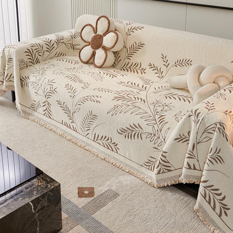 Чехол для дивана из жаккардового полотна с шенилловым отворотом, универсальный чехол для дивана на все времена года, нескользящий чехол для одеяла с защитой от царапин от кошек