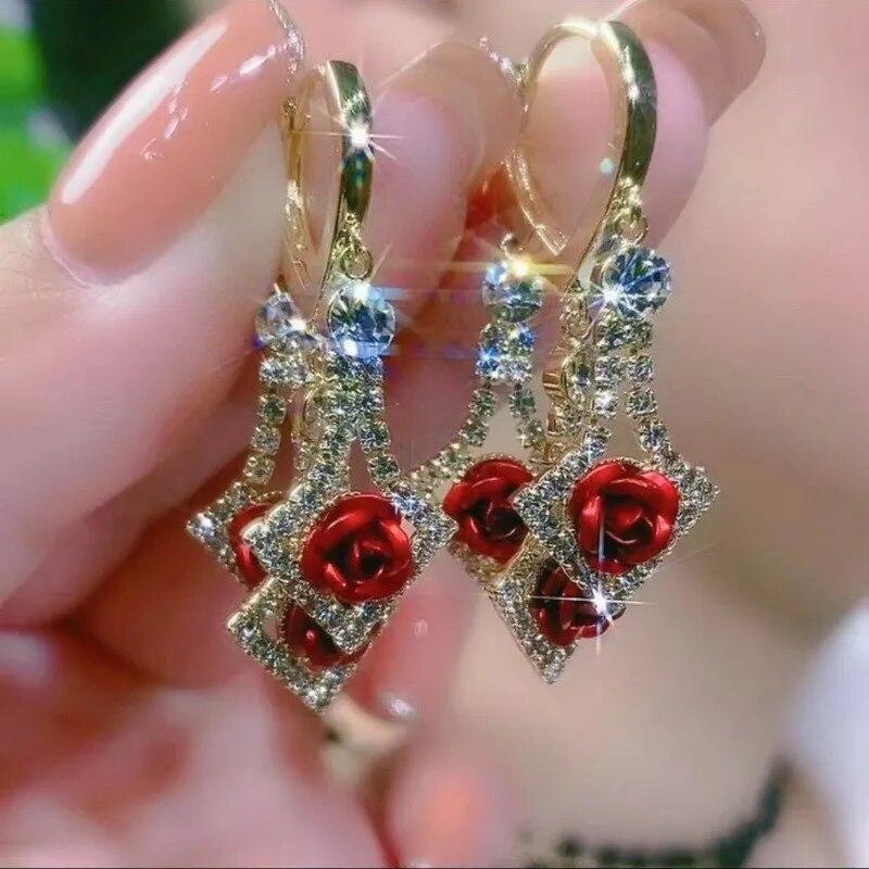 Fashion Vintage Mermaid Pearl Flower Hoop Earrings for Women Elegant Shiny Zircon Drop Dangle Earring Wedding Jewelry Gifts