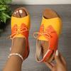Color-blocked Large-sized Sandals Women's Thick-soled Shoes Wedge Heels Lace-up Velcro Beach Flip-flops