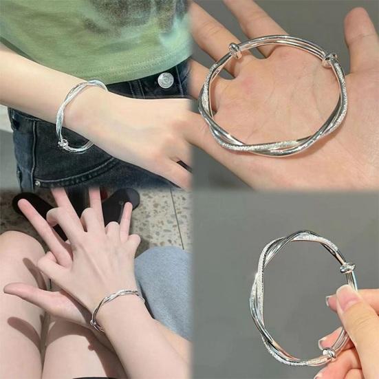 Женский браслет из витого сплава, серебряного цвета, в китайском стиле, регулируемый, гладкий, полированный, на запястье, подарок на годовщину дня рождения, легкий браслет