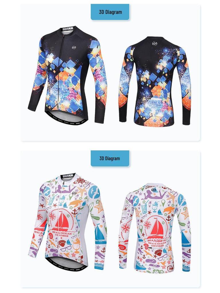 XINTOWN Women's Long Sleeve Plus Size Cycling Jersey - European & American Style, Printed Design