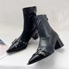 High Heels Ankle Boots Women Chunky Pointed Toe Leather Shoes Woman 2025 Trend Winter Pumps Goth Fashion Chelsea