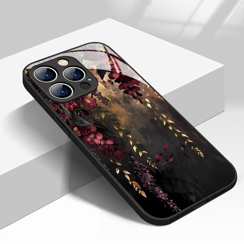Чехол для телефона для iPhone 17 16 15 14 Pro Max 13 12 11 16E 17 Air 7 8 Plus XR XS X Модный Арт Цветочный узор Закаленное стекло