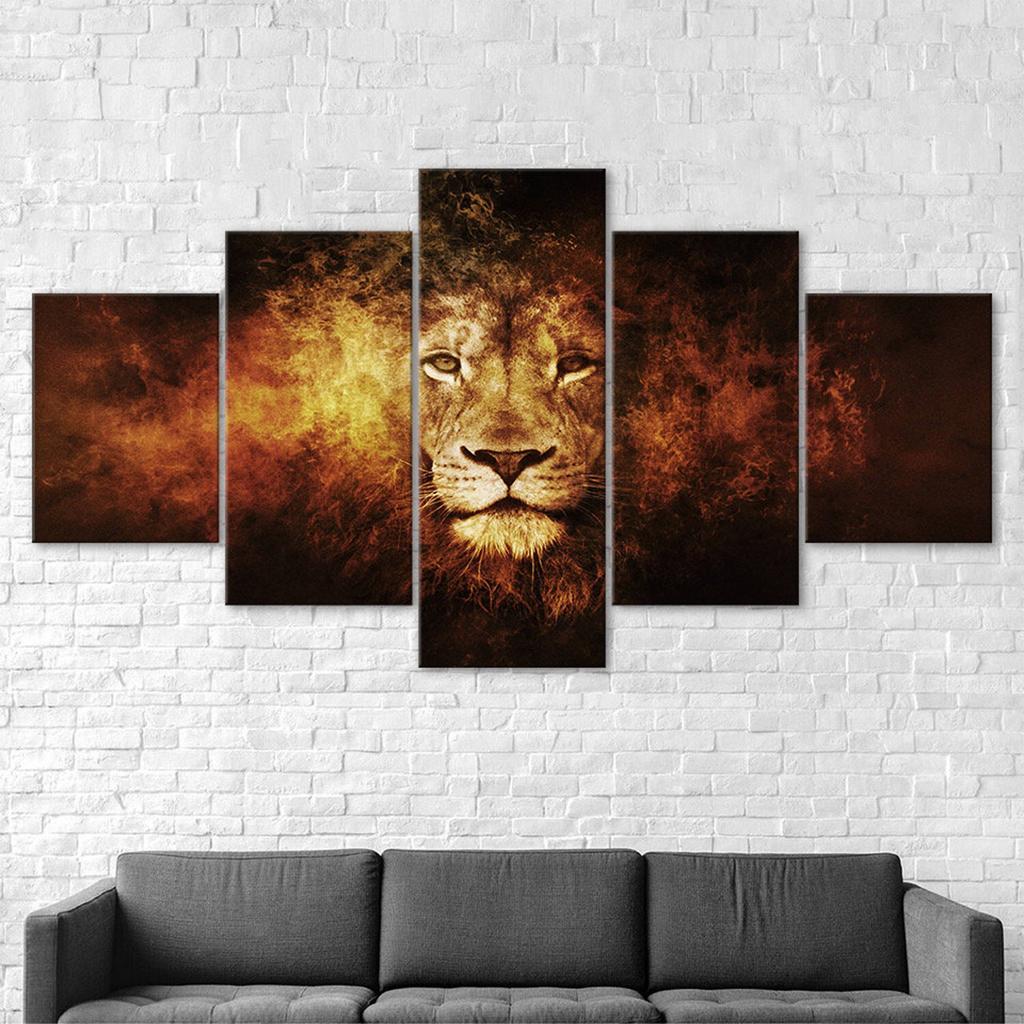 Mystic Lion Fantasy 5 Piece Five Panel Wall Canvas Print Modern Art Poster Home Decor Gift For Him For Her