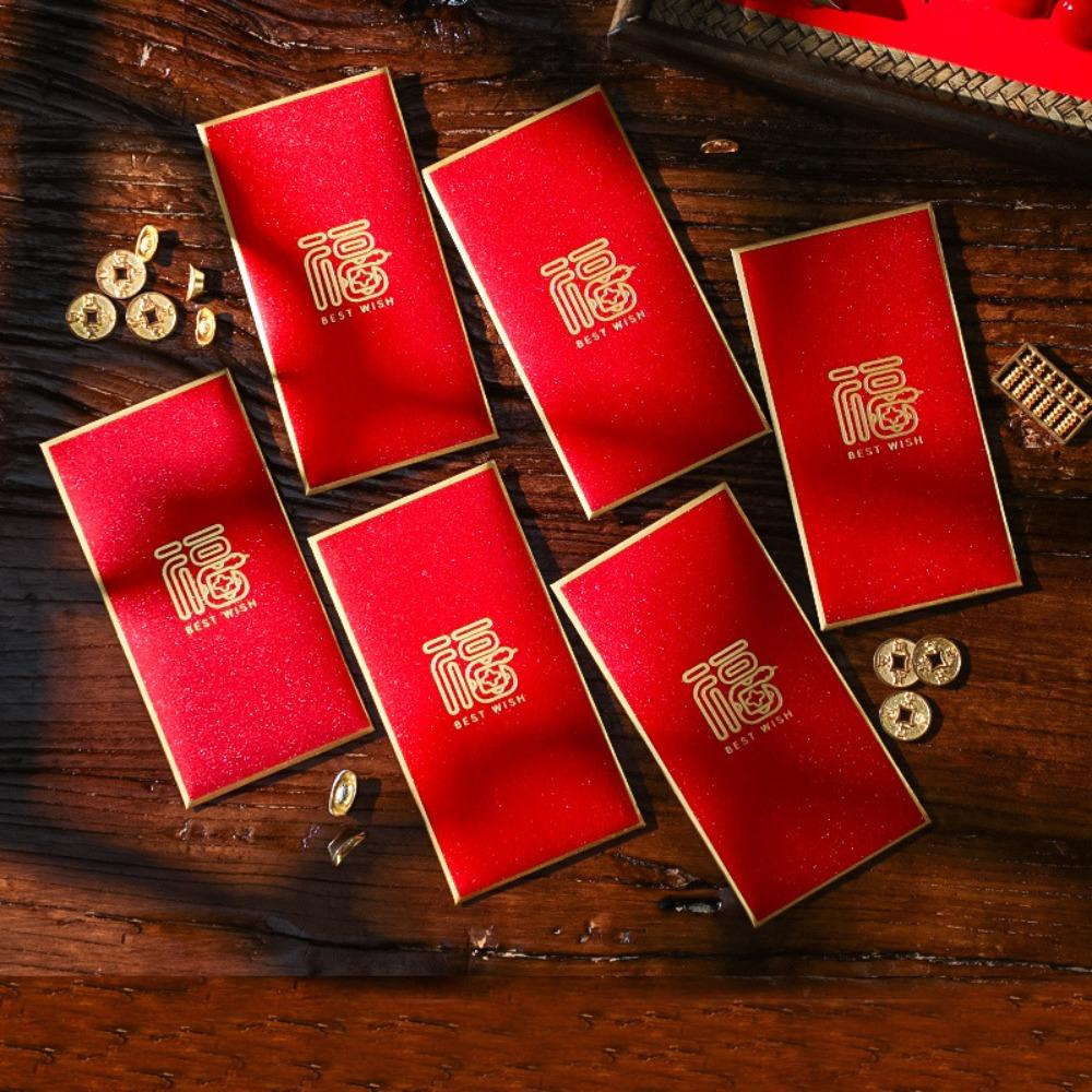 6PCS Red Pocket Luck Money Envelopes Vintage Money Pocket New Year Red Envelope Spring Festival