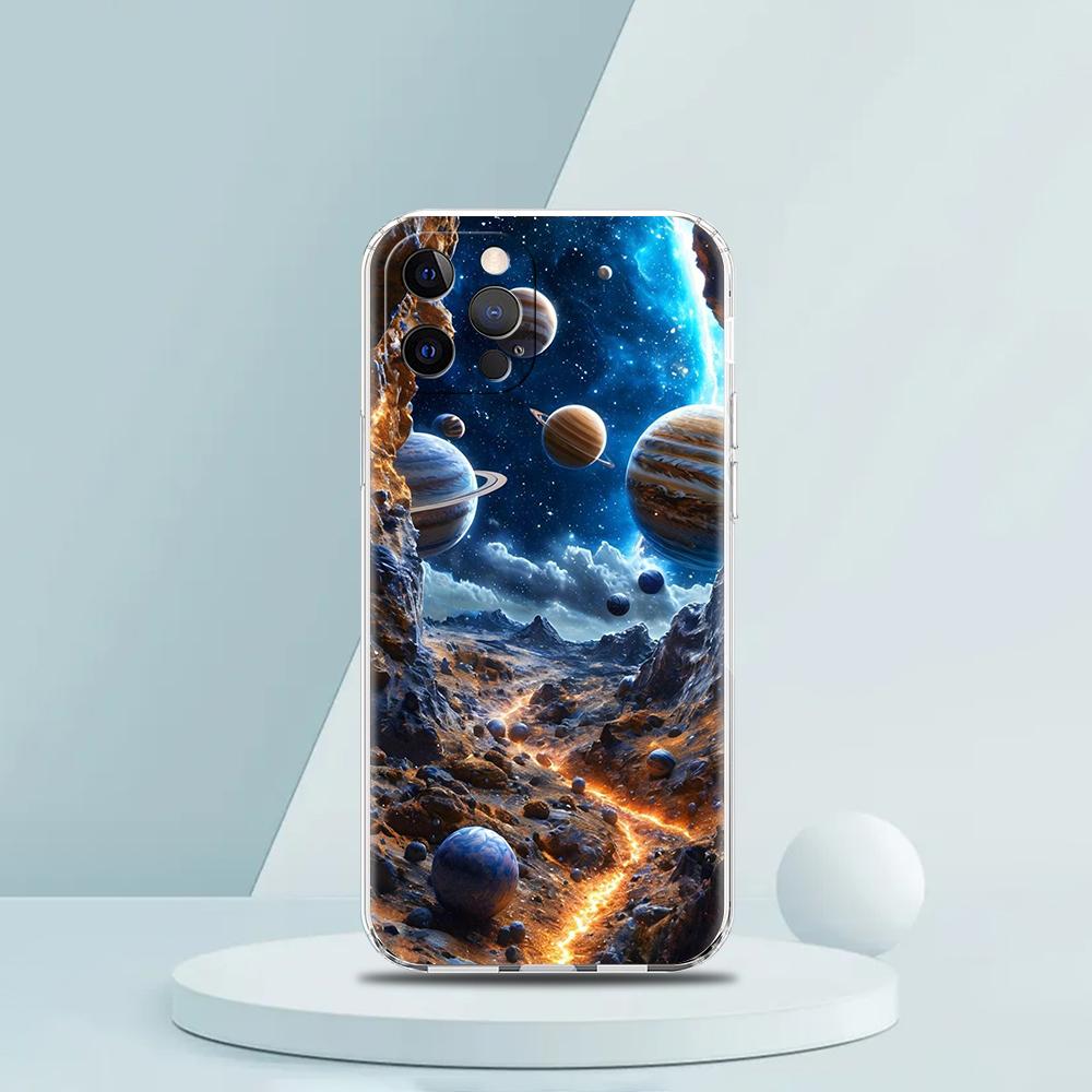 Мягкий прозрачный чехол-бампер из ТПУ для iPhone 16 15 14 13 12 11 Pro Max XR 8 7 Plus Ударопрочный корпус Мультяшный узор Планета