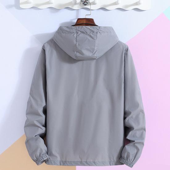 Уличная ветровка с капюшоном и длинным рукавом на молнии, спортивная куртка, сплошной цвет, дизайн с карманами, тонкая солнцезащитная одежда
