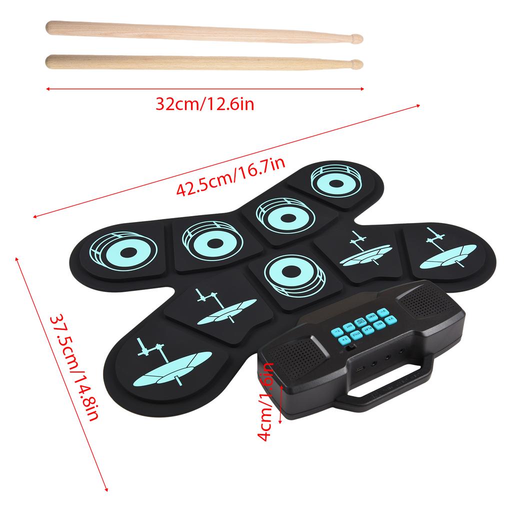 Electronic Drum Set Hand Roll Drum Set 9 Pads Dual Speaker Rechargeable Holiday Birthday Gift