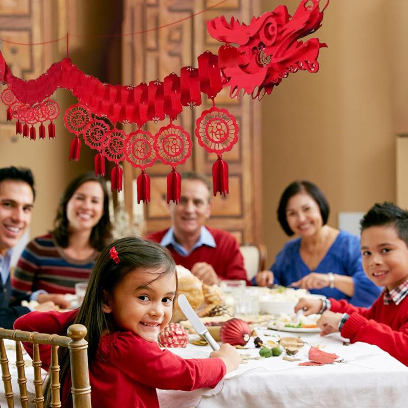 Chinese New Year Decorations 2024 Banner Chinese Dragon Decorations Banner with 12 Lucky FU Charms Lunar New Year Party Favors