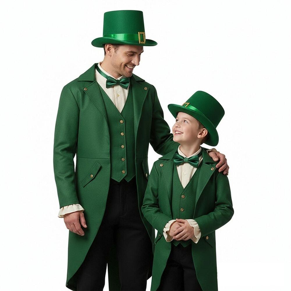 St. Patrick's Day Costume Tailcoat Leprechaun Irish Green Gothic Vintage Steampunk Tailcoat Top Hat Bow Tie Halloween Costume
