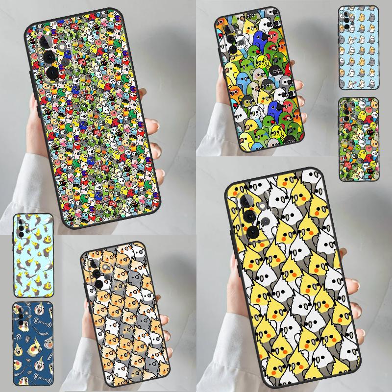 Cartoon Cockatiel Collage Cover For Samsung Galaxy A53 A33 A13 A12 A32 A52 A14 A34 A54 A15 A25 A35 A55 A71 A51 Case