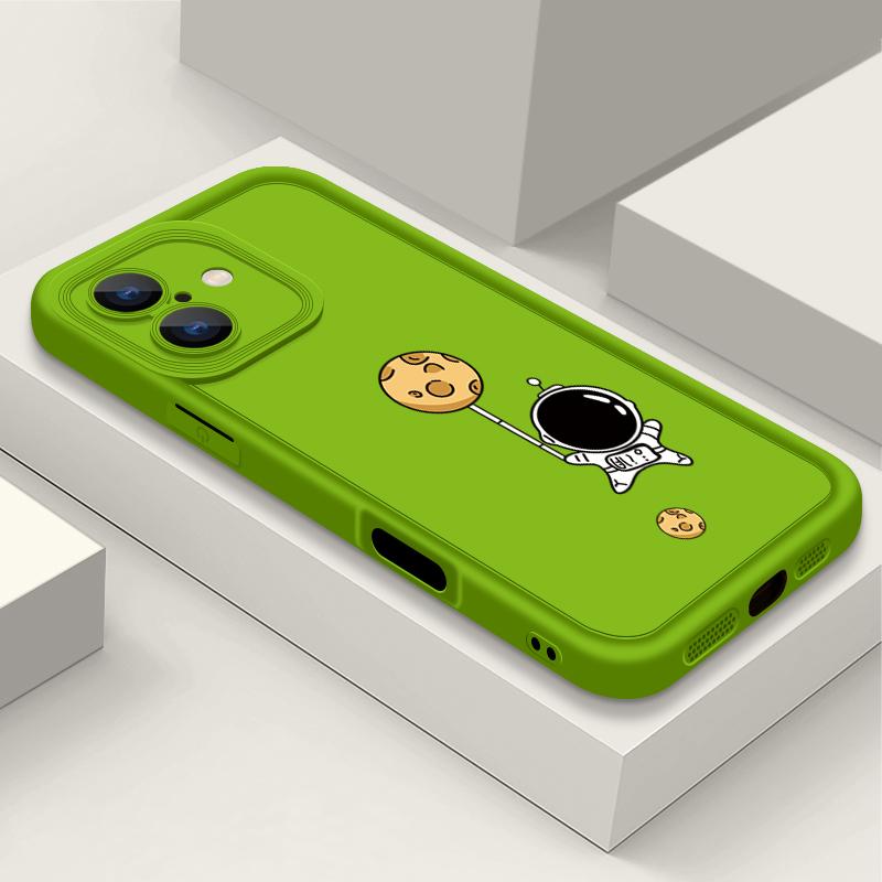 Простой матовый противоударный чехол для телефона с рисунком лунного астронавта для iPhone 16 Pro Max 15 Pro 14 13 12 11 XS XR 8 7, защита линз, мягкий бампер из ТПУ