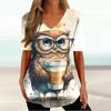 Женские футболки, винтажная футболка с графическим принтом совы и животных, летняя модная футболка с v-образным вырезом и короткими рукавами, большие женские футболки, одежда