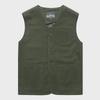 Extra Large Collarless Cotton Vest with Multiple Pockets for Spring/Autumn Outdoor Workwear