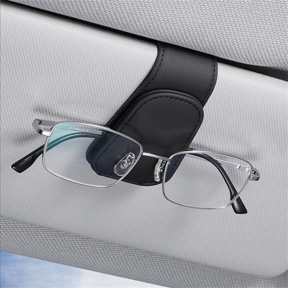1x Car Sun Visor Glasses Sunglasses Card Holder Clip Magnetic Microfiber Leather