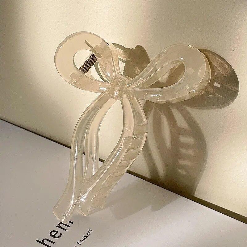 AWAYTR бант с хвостиком, большой коготь, аксессуары для волос в форме краба для женщин, однотонные акриловые заколки с бантом, заколки для волос, заколки для девочек