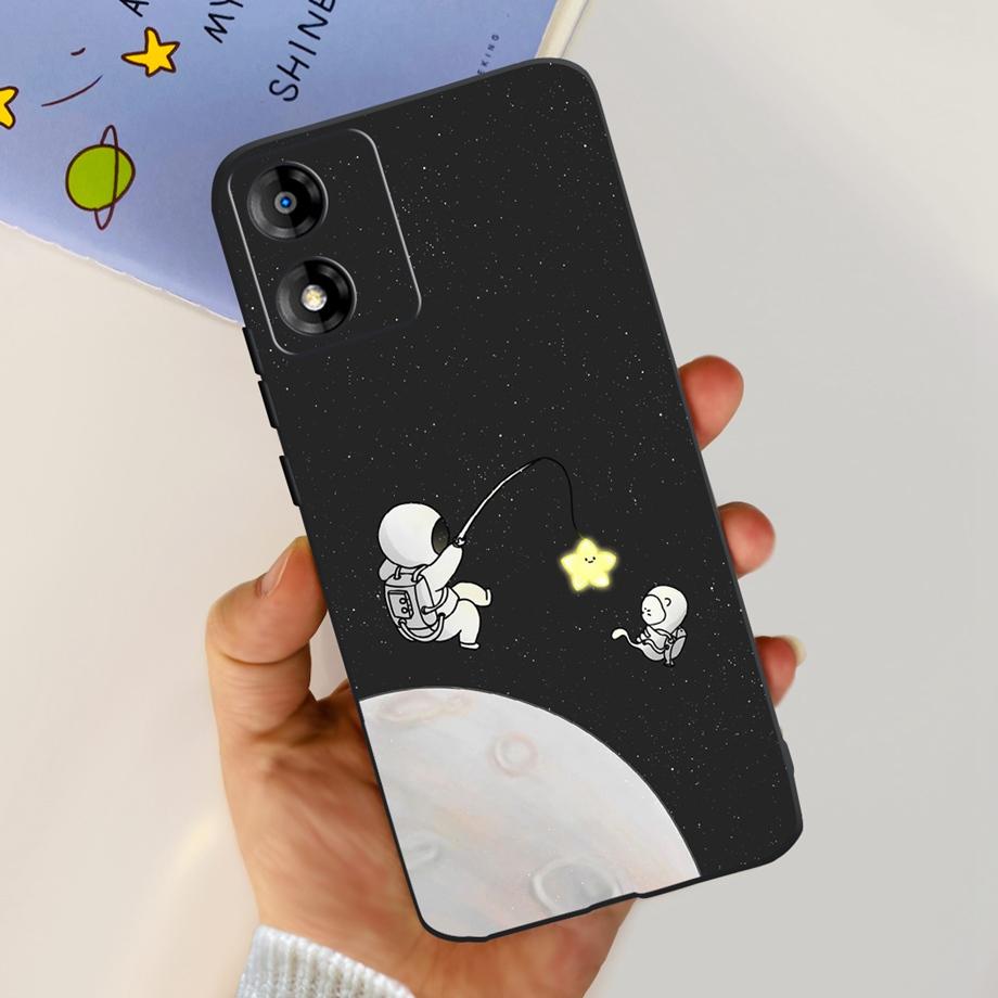 For Motorola Moto E13 Moto G13 Case Matte Black Liquid Silicone Soft Cover Lovely Cat Cartoon Jelly Capas For MotoE13 E 13 G 13