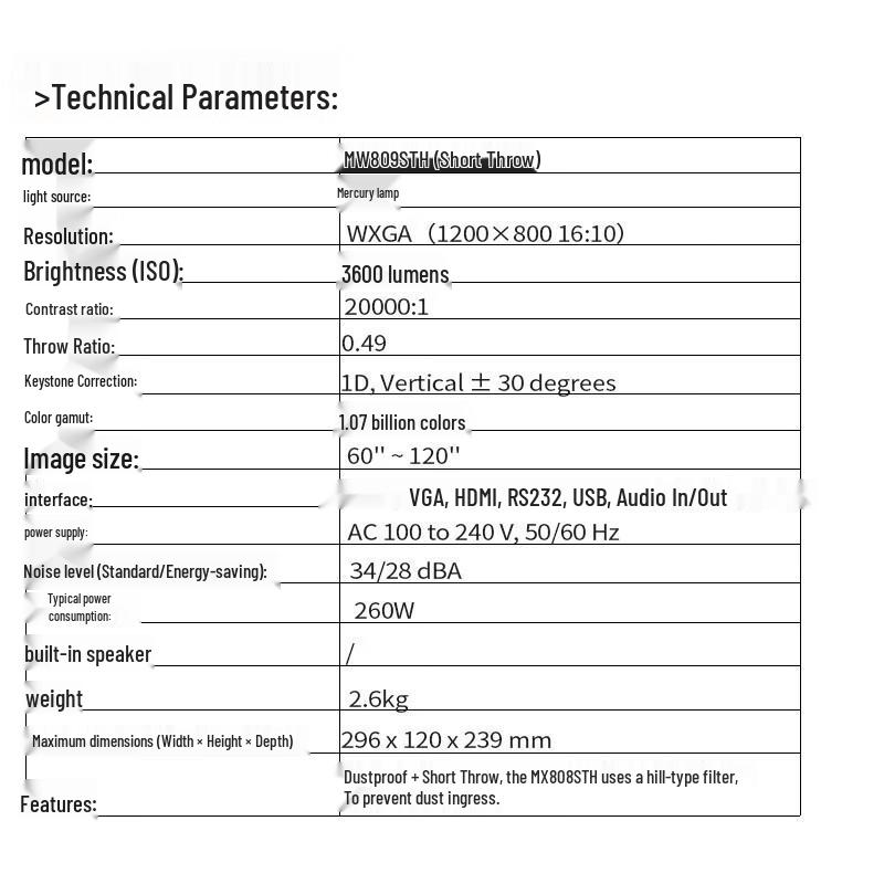 BenQ MW809STH Short-Throw DLP Projector (CN version)