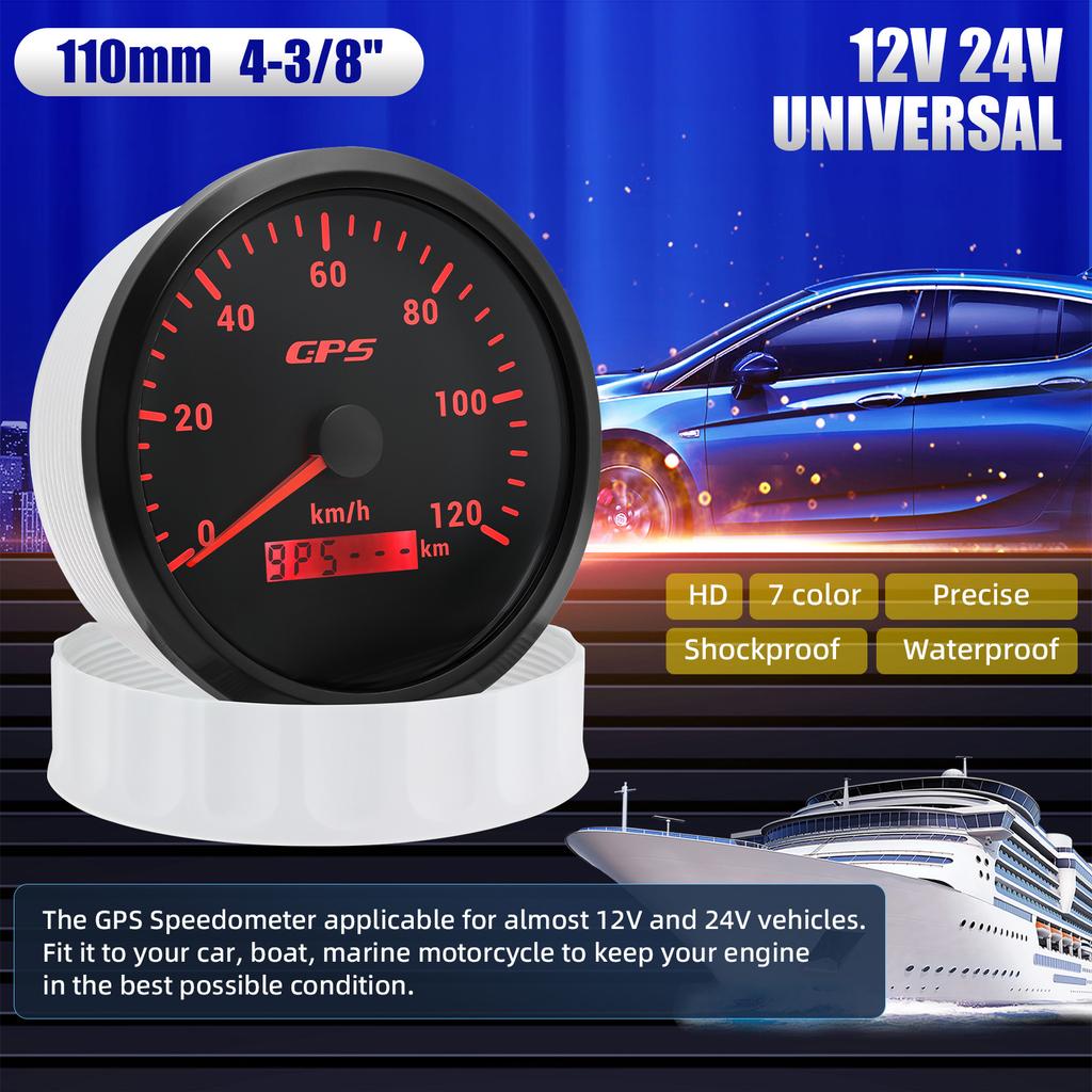 Compteur de vitesse GPS de jauge 110MM avec antenne GPS 120 km/h 200 km/h, rétro-éclairage 7 couleurs pour voiture bateau Marine 12V 24V