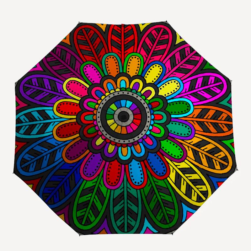 1pc Colorful Mandala Design Umbrella with Plastic Handle,Compact & Stylish,Suitable for All Seasons YS331034