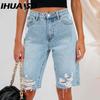 Летние городские повседневные женские джинсовые брюки прямого покроя с рваными краями